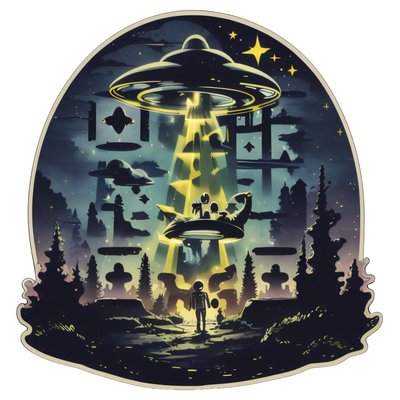 Alien Abduction UFO Vector Forest QR Code for Stickers
