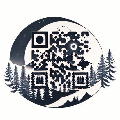 Crescent Moon Mountain Pines Tattoo QR Code for Temporary Tattoos