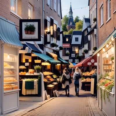 Dutch Market Street Digital Painting QR Code Art — image 1