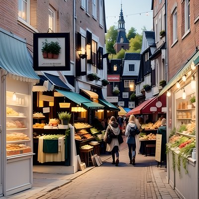 Dutch Market Street Digital Painting QR Code Art
