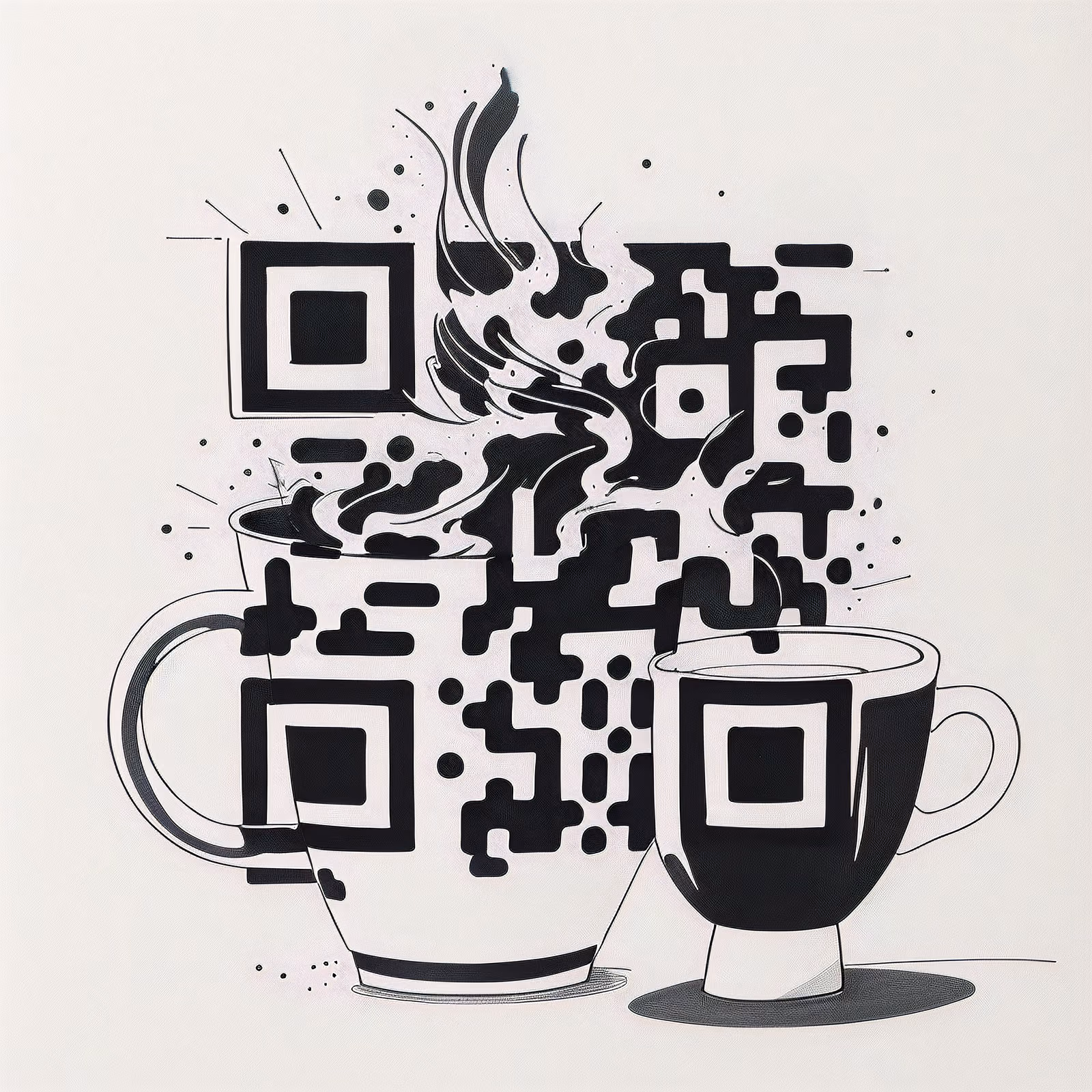Coffee Cups Ink Drawing QR Code for Stickers — image 1