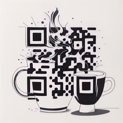 Coffee Cups Ink Drawing QR Code for Stickers — image 1