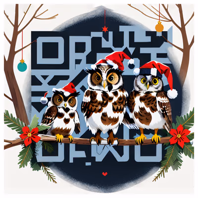 Santa Hat Owls Winter Holiday QR Code for Greeting Cards — image 1