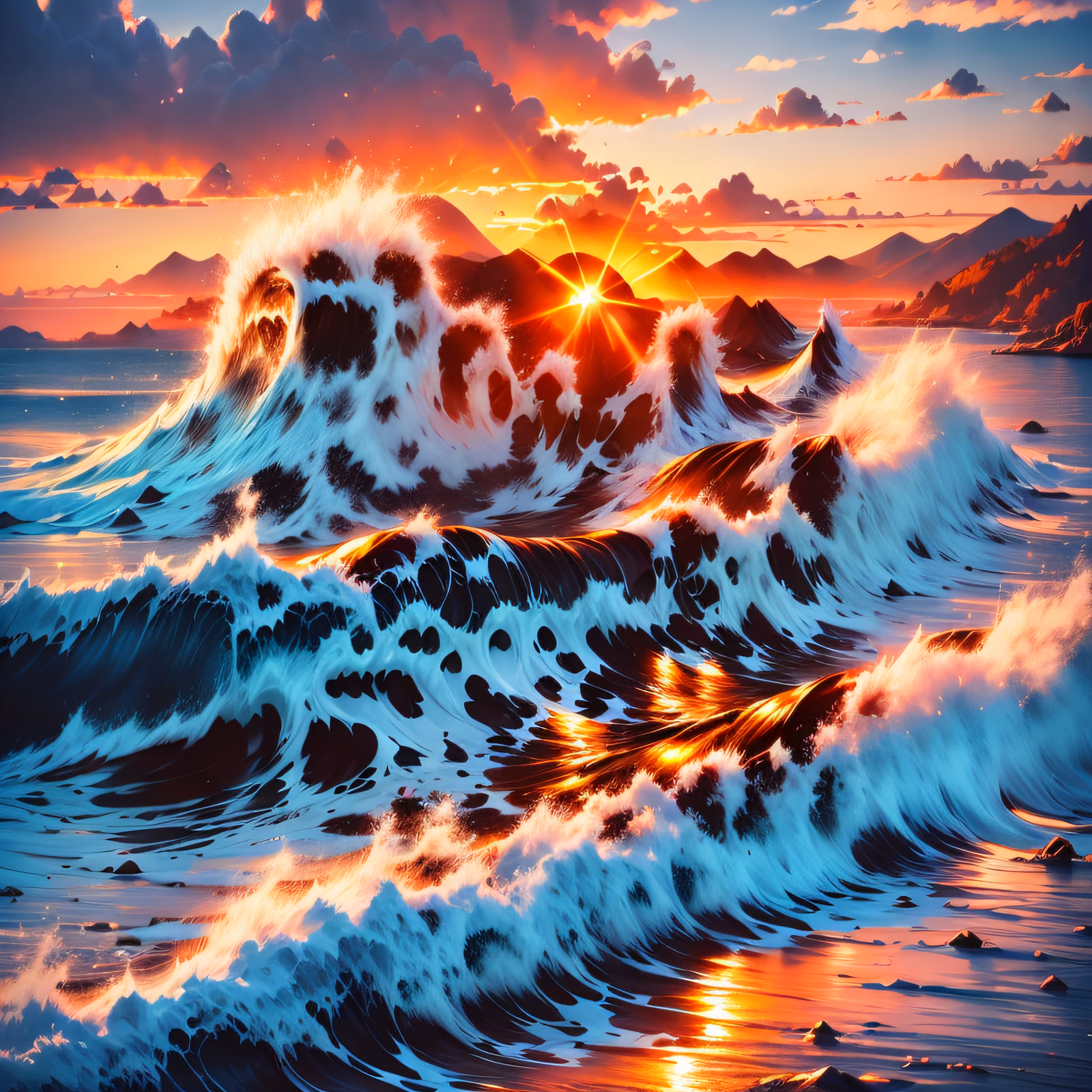 Sunset Ocean Waves Digital Painting QR Code Art — image 1