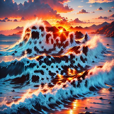 Sunset Ocean Waves Digital Painting QR Code Art