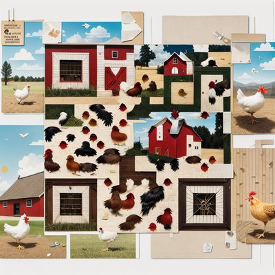 Farm Chickens Red Barns Collage QR Code for Posters