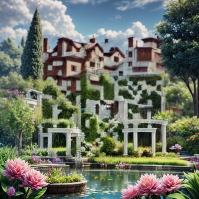Villa Garden Pond Photorealistic QR Code Art