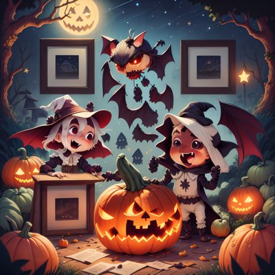 Halloween Kids and Pumpkins Cartoon QR Code for Posters