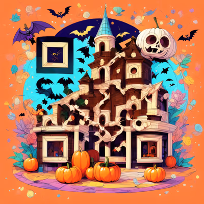 Haunted House Pumpkins Cartoon QR Code for Posters — image 1