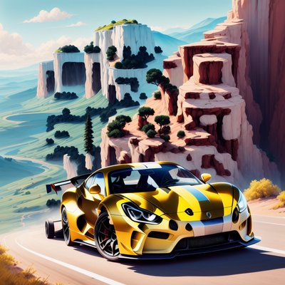 Yellow Sports Car Cliff Gouache QR Code for Posters