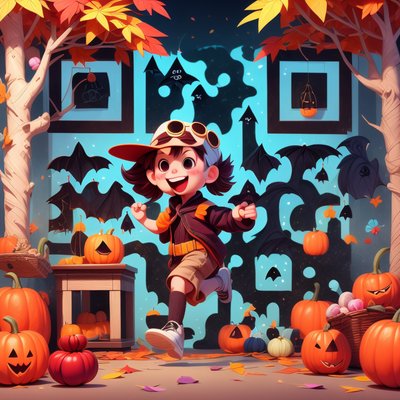 Бегущий ребёнок на Хэллоуин: мультяшный QR-код для постеров