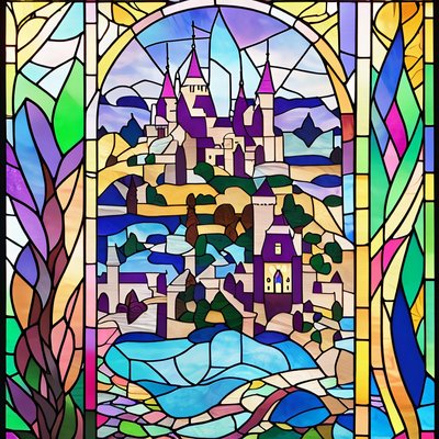 Fairy Tale Castle Stained Glass QR Code Art