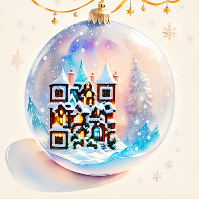 Snow Globe Ornament Watercolor QR Code for Greeting Cards