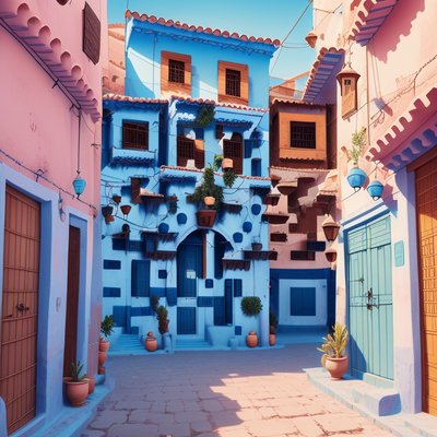 Chefchaouen Blue Street 3D QR Code Art