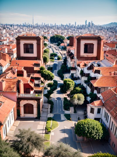 Terracotta Rooftop Cityscape Photo QR Code for Posters