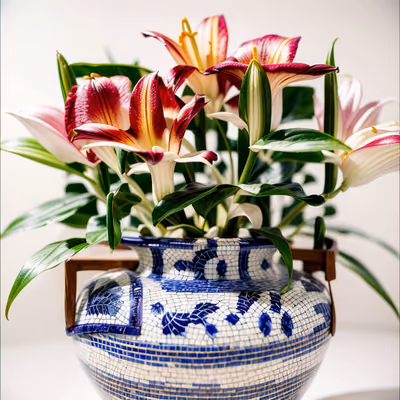 Lilies in Mosaic Vase Photo QR Code Art — image 1