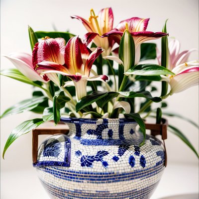 Lilies in Mosaic Vase Photo QR Code Art
