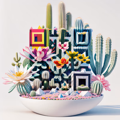 Сюрреалистичный сад кактусов, 3D QR-код — изображение 1