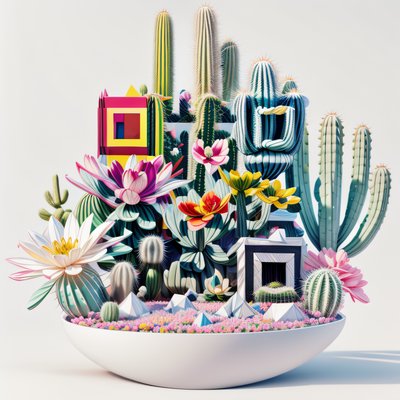 Surreal Cactus Garden 3D QR Code Art