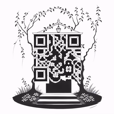 Tiny Tree Door Ink Drawing QR Code Art — image 1