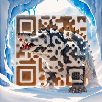 Анкилозавр в ледяной пещере, акварельный QR-код — изображение 1