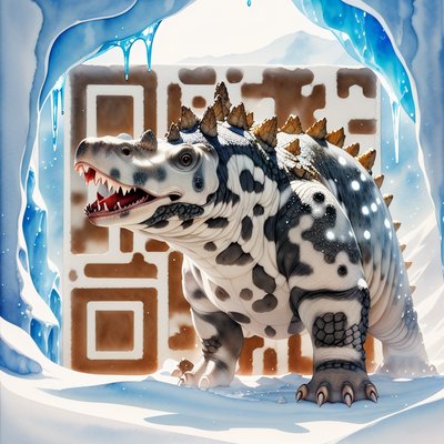Ankylosaurus in Icy Cave Watercolor QR Code Art