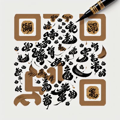 QR-код в стиле золотой каллиграфии кистью и тушью