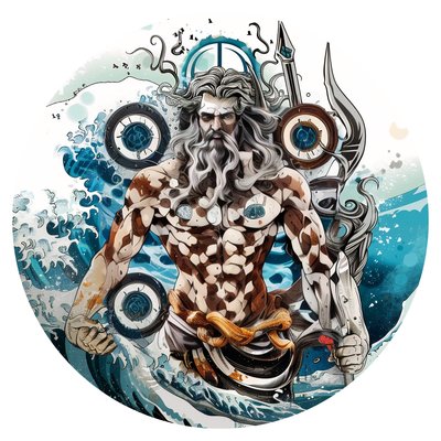 Poseidon with Trident Vector QR Code for Stickers