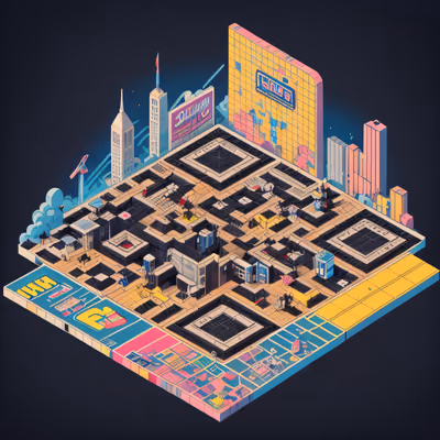 Изометрический город на крыше: QR-код в стиле поп-арт для постера — изображение 1