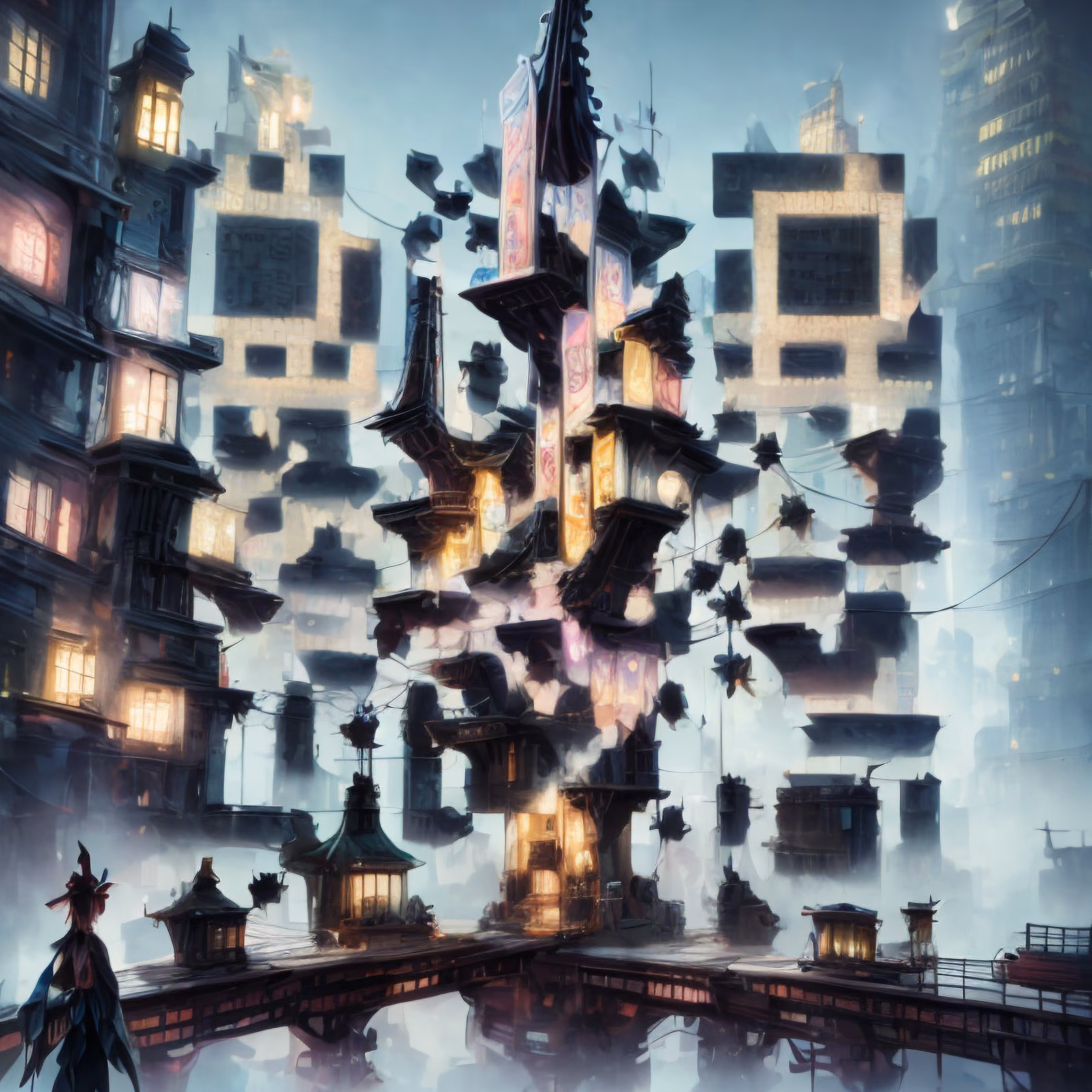 Misty Futuristic City Concept Art QR Code Art — image 1
