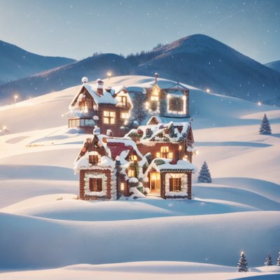 Snowy Christmas Cottages 3D Render QR Code for Greeting Cards