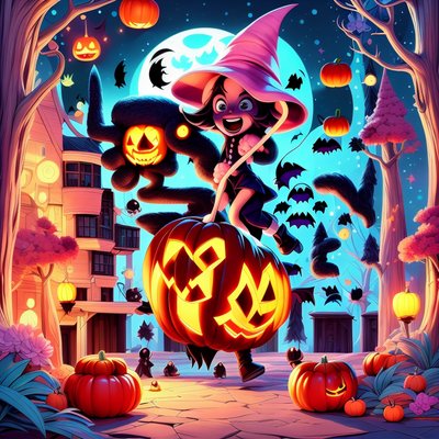 Halloween Witch Pumpkin Cartoon QR Code for Posters