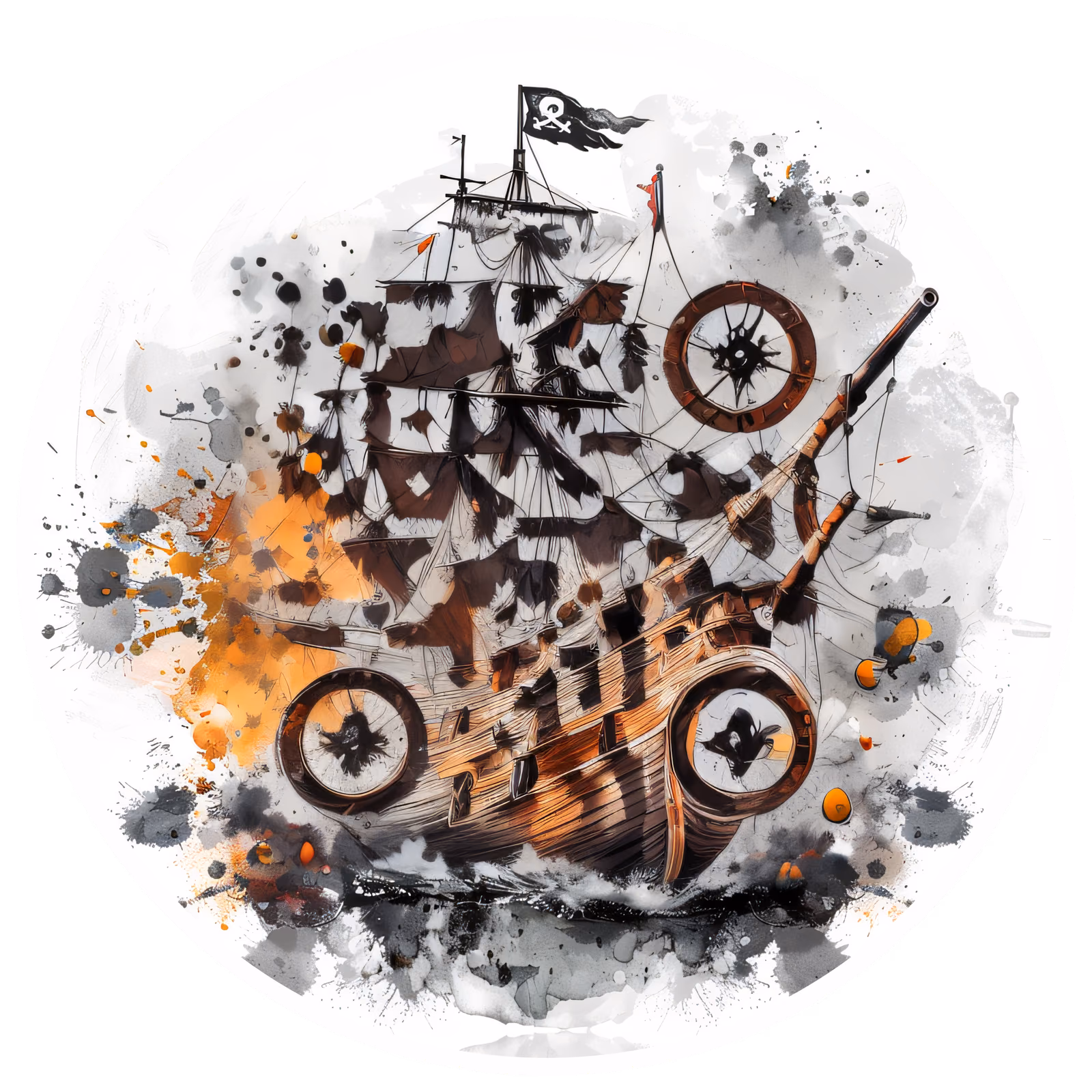 Пиратский галеон в брызгах туши: QR-код для стикеров — изображение 1