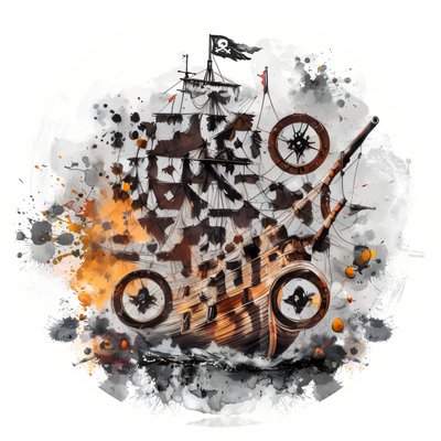 Pirate Galleon Ink Splatter QR Code for Stickers
