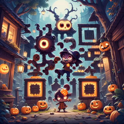 Монстры на хэллоуинском кладбище: игровой QR-код для постеров — изображение 1