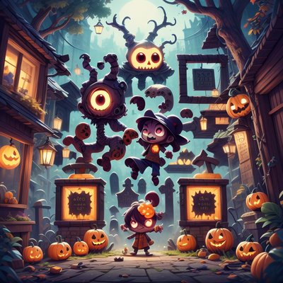 Halloween Graveyard Monsters Game Art QR Code for Posters