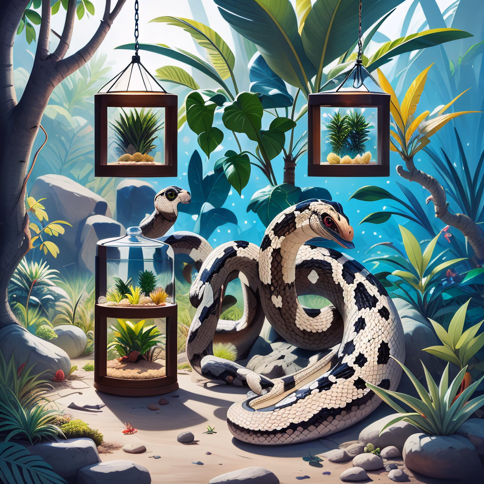 Свернувшаяся змея в террариуме: QR-код, цифровая живопись — изображение 1