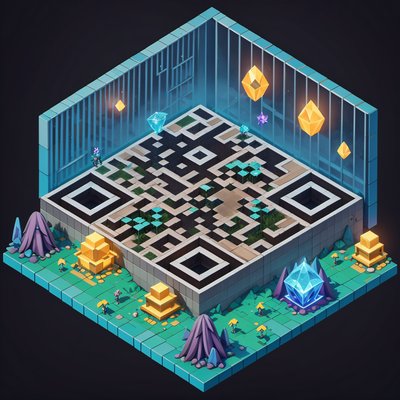 Isometric Jungle Camp Game Art QR Code for Posters