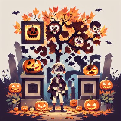 Cartoon Zombie Graveyard Halloween Pumpkin QR Code for Posters