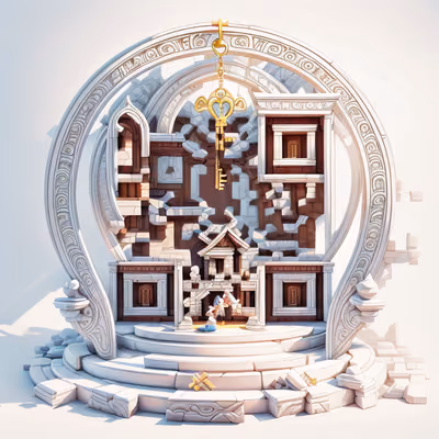 Ancient Temple Golden Key 3D QR Code Poster — image 1