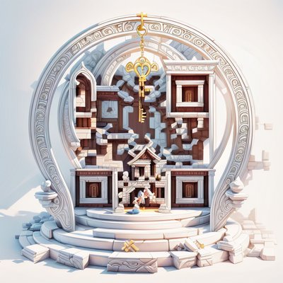 Ancient Temple Golden Key 3D QR Code Poster