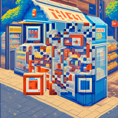 Pixel Art Convenience Store QR Code for Storefront Displays — image 1
