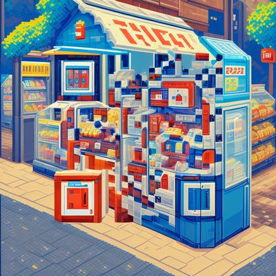 Pixel Art Convenience Store QR Code for Storefront Displays