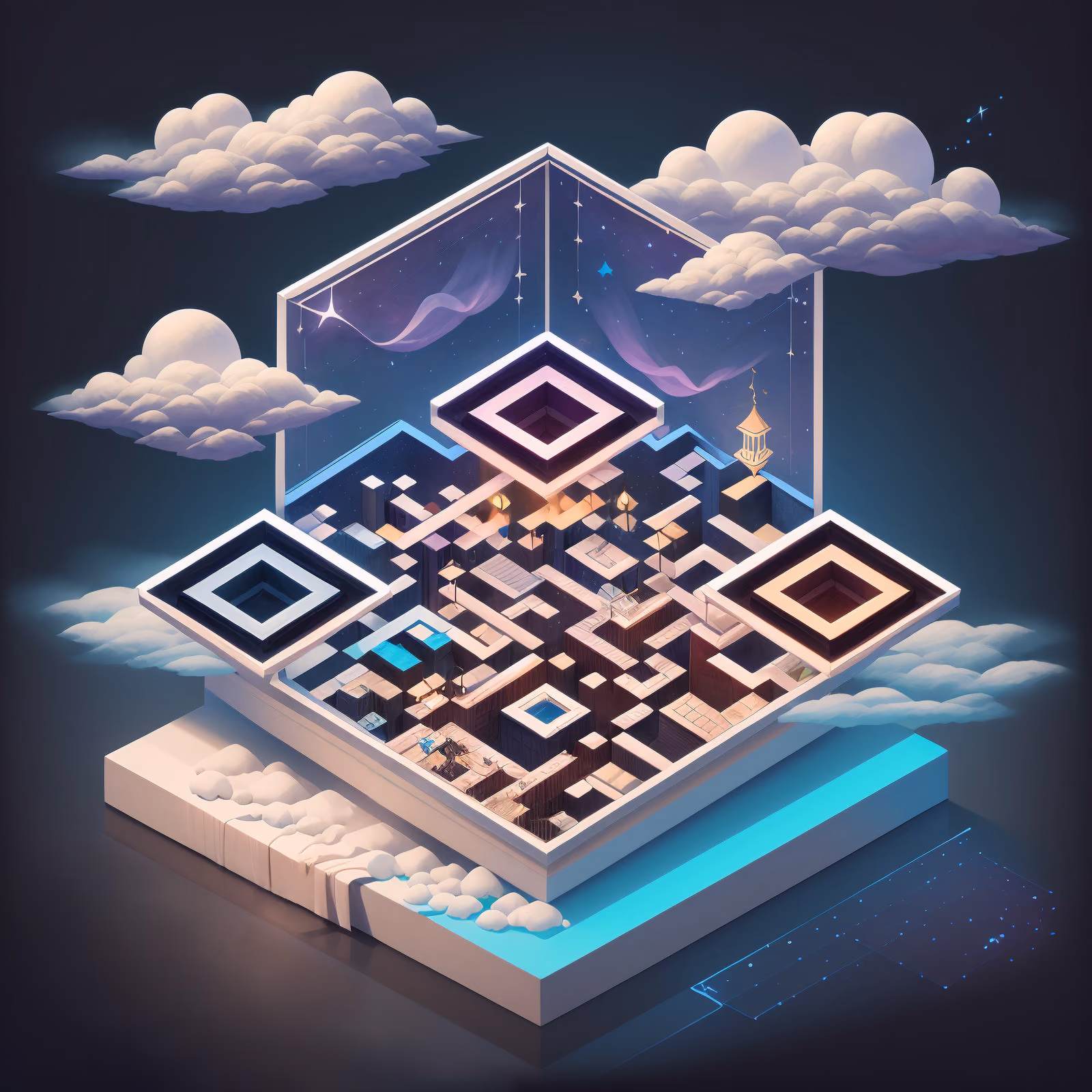 Isometric Dream Tower Diorama QR Code Art — image 1