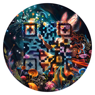 手持魔杖的仙女奇幻二维码艺术,适用于贴纸 — 图片 1