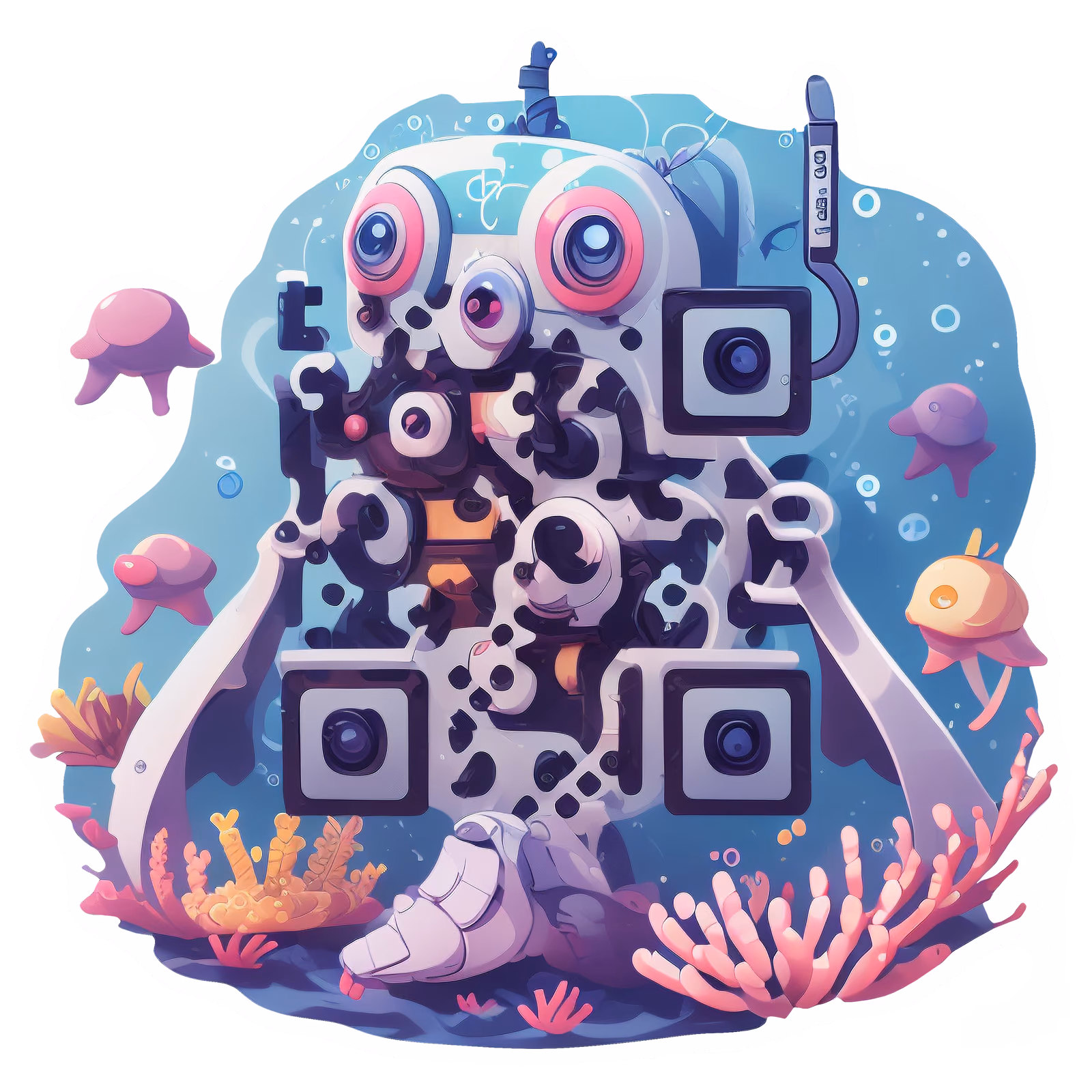 Underwater Robot Vector QR Code for Stickers — image 1