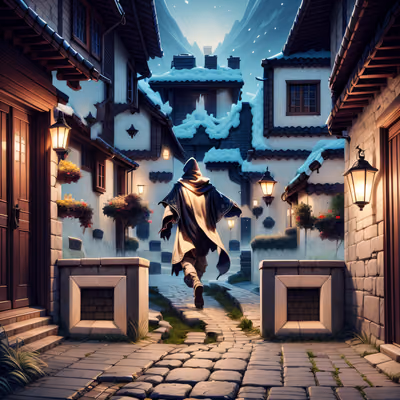 Cloaked Wanderer Fantasy Village QR Code for Posters — image 1