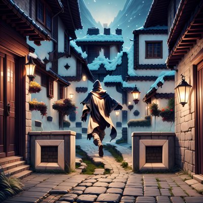 Cloaked Wanderer Fantasy Village QR Code for Posters