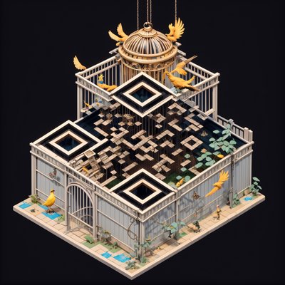 Изометрическая диорама с вольером для птиц, QR-код