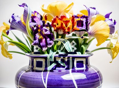 Фиолетовые ирисы в вазе: фото в стиле QR-код